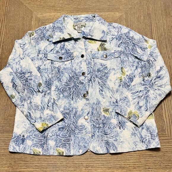 Analogy Plus Jacket Embroidered Tie Dye Blue Green White Denim Look Floral‎ 1X - Picture 2 of 11